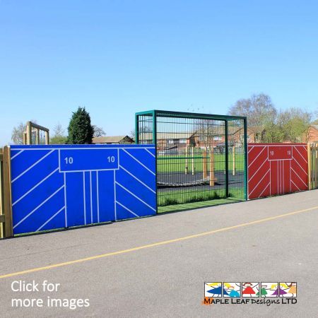 The Mini MUGA Goals are perfect for multiple games, including: five-a-side football, cricket and basketball. The two engraved HDPE panels either side of the goal mouth create endless Ball Game opportunities! Consisting of a powder coated steel Goal and two 2.4m x 1.2m HDPE engraved panels, it is the perfect item for any sports area. This item is usually sold in pairs, but can also be purchased individually. To ensure safety during sports games, our MUGAs can be paired with fencing to keep the game within a set area. Various configurations available to suit KS1 or KS2, or both together.