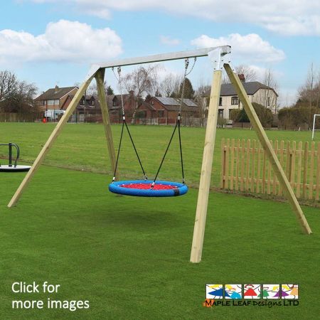 This Birds Nest Swing swing is available with either a complete metal frame, a complete timber frame or a metal cross bar with timber legs - as shown in the main image. The Birds Nest Swing is 1.2m diameter, making it a great piece of playground equipment for group play and children with disabilities. Benefits of a Birds Nest Swing This swing is an ideal piece of equipment to be used during breaktime and lunchtime, encouraging socialisation and bonding. Due to the size of the 'nest', children can be provided with an  inclusive alternative to a standard swing.  The swing can also provide comfort to children and be used as a sensory activity through vestibular stimulation. This will help children to adapt to a range of sensory stimulations and also provide the playground with a great tool for self regulation.
