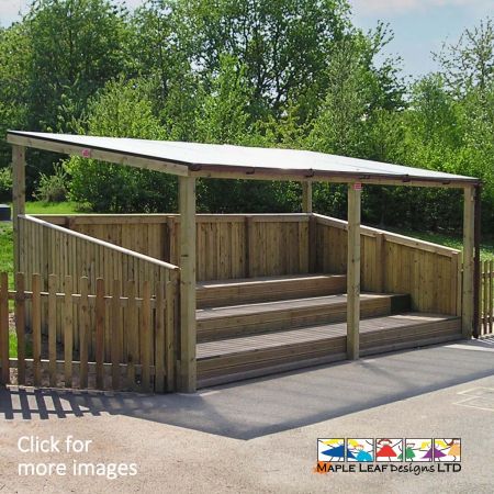 Covered Tiered Seating comes in all shapes and sizes to suit your requirements - whether the focus is on the shape of the area, or the functionality. Covered Tiered Seating is the perfect option for schools looking to conduct lessons and assemblies out in the open. This is also a great space for performances, along with socialisation and games during breaktime and lunchtime. Coupled with a stage, this Covered Tiered Seating solution is a great place to seat audiences for school plays, or even spectators to PE lessons, Sports Day or various different matches. Everybody will appreciate the Covered Tiered Seating solution - especially when the rain comes!