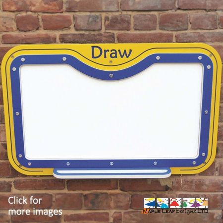 Our HDPE Draw Panel provides your playground with a colourful, playful accessory for children to use during breaktime, lunchtime and outdoor classes. The whiteboard panel provides children with a new medium to explore, as they tell stories and solve problems through drawing with dry-wipe pens.  These panels can be manufactured as either wall-mounted or free-standing pieces, in a colour to suit your requirements.  Mark Making Benefits Through Mark Making, children can visually represent their thoughts and ideas in a creative manner. The whiteboard can easily be wiped clean for new drawings and expressions of creativity. 
