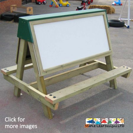 Our Whiteboard Easel is a great way to add Mark Making Play to your playground, or classroom. Made bespoke to a suitable height for your children, the sturdy timber frame is built to last for years to come. The unit is double-sided, making it an excellent way to occupy multiple children at one time. If required, we can swap one side out for a chalkboard - introducing two mediums to your playground/art area. Usable both indoors and outdoors, our Whiteboard Easel is a versatile piece of equipment for any school. Whether it is used during breaktime or during class, this item enables children to express their creativity. 
