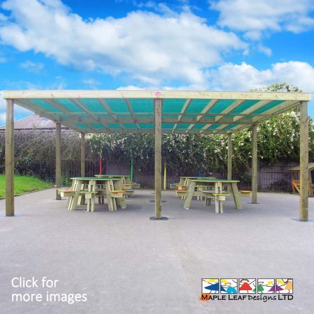 The Green Mesh cover provides shade on sunny days, and offers shelter during light drizzle. The perforated material allows for airflow, rather a solid roof.