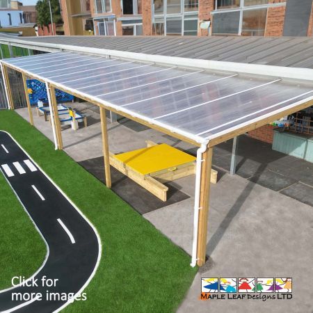 Pergolas are a great way to create an all-weather outdoor classroom or play space. Our Lean To Timber Frame Pergola with Polycarbonate Roof is manufactured to sit flush against your existing building. This will provide shelter, so even on the rainiest of days, your pupils can still play and learn outdoors.