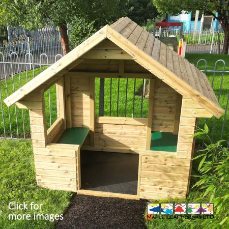 Our Log Cabin is a traditional themed safe haven for imaginative group play. Featuring three open windows and two bench seats, the dual-pitched design will keep the children sheltered as they play. The full timber construction is unobtrusive, which means it is an excellent accompaniment to any natural spaces or Natural Play areas. The Log Cabin can also be painted to match your school theme.