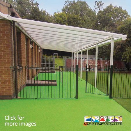 We offer our Lean To Metal Frame Pergola with Polycarbonate Roof in various sizes to suit your playground. The polycarbonate roof provides shade on sunny of days as well as shelter from the rain. The shelters make a perfect outdoor classroom, waiting area or quiet area for children to enjoy. We can manufacture these pergolas in various sizes to suit your requirements.