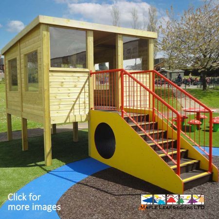 With our Observation Den, children are provided with a vantage point for watching over their surroundings. These structures can be fitted with polycarbonate windows for extra shelter from wind and rain, along with polycarbonate porthole windows in the floor to view children playing underneath. It also makes a great structure for outdoor lessons with small groups.