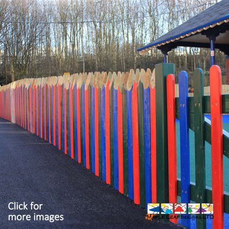 Boast creativity in the playground with Pencil Stockade Fencing. Colourful, unique and eye-catching. A great way to create boundaries in the playground.