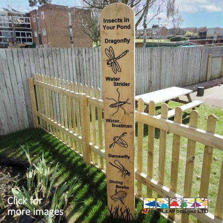Inspire children's understanding of Pond with our engraved Totem Pole. Providing your playground with a valuable teaching aid, children can easily identify plants and wildlife. This is great for schools in rural areas, allowing children to engage with their surroundings, as well as metropolitan areas, where children may not see as much nature. These engravings can be customised to suit your requirements and surroundings. Totem poles are a great way to enhance imaginative, social, sensory and tactile play, as children can touch the individual engravings to figure out the plants/insects.