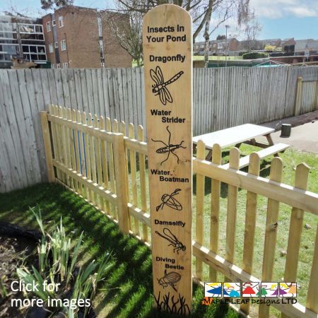 Inspire children's understanding of Pond with our engraved Totem Pole. Providing your playground with a valuable teaching aid, children can easily identify plants and wildlife. This is great for schools in rural areas, allowing children to engage with their surroundings, as well as metropolitan areas, where children may not see as much nature. These engravings can be customised to suit your requirements and surroundings. Totem poles are a great way to enhance imaginative, social, sensory and tactile play, as children can touch the individual engravings to figure out the plants/insects.