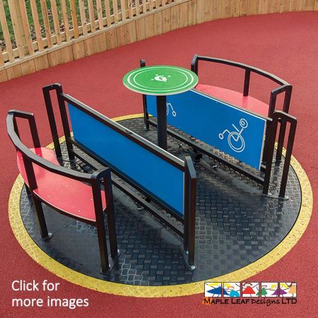 Children have gravitated to Roundabouts for years! They're a playground staple that children with special educational needs shouldn't have to miss out on. Our Wheelchair Roundabout allows children of mixed abilities to play together, meaning that nobody gets left out. Any inclusive playground is aided greatly by the addition of one of our Inclusive Wheelchair Roundabouts.  Wheelchair Roundabout Benefits The benches will seat four children, with space for two wheelchair users in the centre. The wheelchairs are then fastened in for safety, with the straps provided on the unit. The Wheelchair Roundabout is installed flush to the playground surfacing, meaning that ramps aren't required for this piece of equipment. For safety purposes, a specially designed geared system is installed underneath - limiting the speed of the roundabout. 