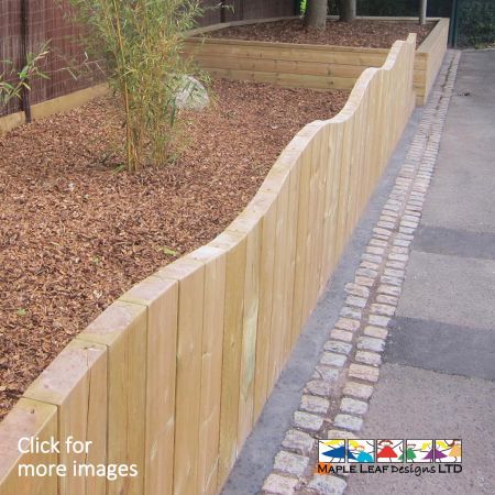 Both sturdy, yet shapely! Our Stockade Wave Top Fencing bring shape to boundaries within the playground and planting beds. The treated timber ensures a rigid, long-lasting structure, with a clean architectural aesthetic -  ideal for breaking up the typical blocky appearance of a playground or communal area.