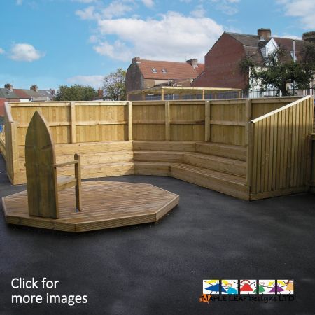 Looking for a dedicated space for storytelling, performances and outdoor lessons? Take a look at our Three Tier Amphitheatre! This item can be manufactured in various different sizes and configurations to suit your space, provided with 1m wide seats for the whole class. The Amphitheatre pictured is our 3.25m x 2.025m with 1m wide Hexadeck Seating option. We also supply a Two Tier Amphitheatre, click here to view the alternative option. The Octagonal Stage is available in various sizes, depending on your requirements. The Three Tier Amphitheatre not only provides children with a space to socialise during breaktimes and lunchtime, it also acts as an ideal space for teaching outdoors. Due to the design, this Stage is very aesthetically pleasing and creates an eye-catching focal point in the playground. Imaginative play and creativity can be promoted with the use of the Three Tier Amphitheatre, acting as a dedicated space to perform plays, musicals, dance routines and drama performances in front of their peers and teachers.