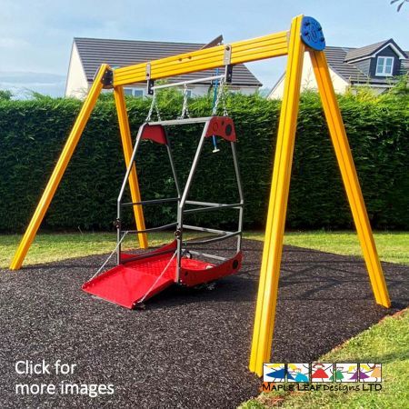 Our Inclusive Wheelchair Swing is suitable for any SEN friendly playground, enabling wheelchair users to safely enjoy swinging motions. The main carriage includes a fold-down ramp for access, and restraints to keep the wheelchair in place. Once inside, the user can rotate the crossbar by pulling on the hanging rope, setting the swing in motion. The same rope can be used to slow and stop the swing, facilitating independent play.  Inclusive Wheelchair Swing Benefits While this piece of equipment provides excitement and fun, it also helps children to develop and improve their overall strength by pulling the control rope. We have carefully designed our Inclusive Range with appropriate user safety features and staff welfare in mind. The Inclusive Wheelchair Swing enables the sensation of swinging without having to leave the wheelchair. 