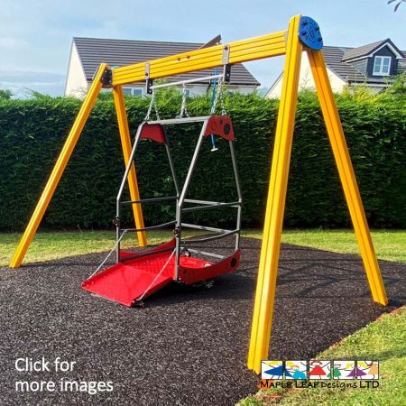 Our Inclusive Wheelchair Swing is suitable for any SEN friendly playground, enabling wheelchair users to safely enjoy swinging motions. The main carriage includes a fold-down ramp for access, and restraints to keep the wheelchair in place. Once inside, the user can rotate the crossbar by pulling on the hanging rope, setting the swing in motion. The same rope can be used to slow and stop the swing, facilitating independent play.  Inclusive Wheelchair Swing Benefits While this piece of equipment provides excitement and fun, it also helps children to develop and improve their overall strength by pulling the control rope. We have carefully designed our Inclusive Range with appropriate user safety features and staff welfare in mind. The Inclusive Wheelchair Swing enables the sensation of swinging without having to leave the wheelchair.