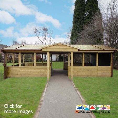 This shelter provides a great outdoor theatre, classroom, shelter or shaded area for any playground. When used as a theatre, children can expand their drama and performing arts skills - including dancing, acting, singing and reading. This shelter can also be used as an outdoor classroom, increasing free flow play and education.