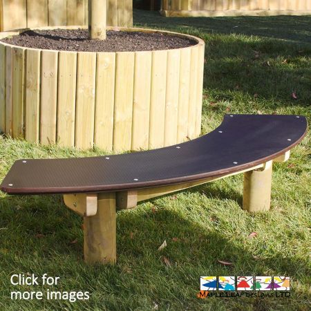 Curved Friendship Bench, easy to maintain due to durable and sturdy Hexadeck tops. Timber construction. Suitable for all weathers. Great for lunchtimes, breaktimes and imaginative play. Multiple benches can be placed together to create a fun string of curved benches.