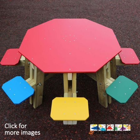 Encourage socialisation, team building activities and communication with the Sproston Eight Seat Table. Timber and HDPE. Various colours available. Suitable for all playgrounds.