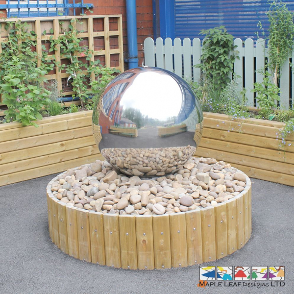 Stainless Steel Sphere Water Feature (Solar Powered) by Maple Leaf