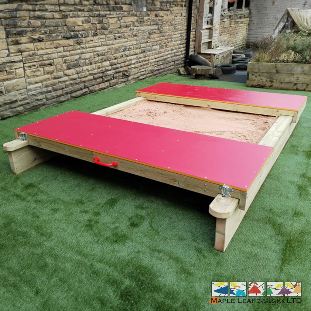 Lockable Sandpit with HDPE Rolling Lids by Maple Leaf Designs. The One