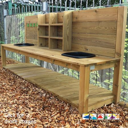 Children can engage in imaginative, messy play by 'cooking' and experimenting with mud, sand, water and materials found within the playground. Motor skills, roleplay confidence, exploration and teambuilding skills will be amplified with the Mud Kitchen - it hosts an immense level of play value and provides children with creative freedom.