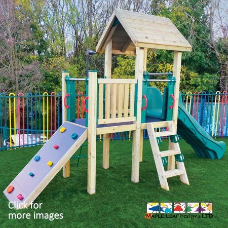 Our standard Wildwood Play Tower is a fantastic example of a clean design with timeless features. The timber and HDPE construction ensures sturdiness and guarantees abundant play value for children throughout the years.