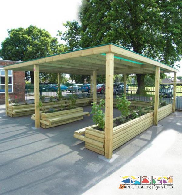 Timber Pergola with Green Mesh Roof