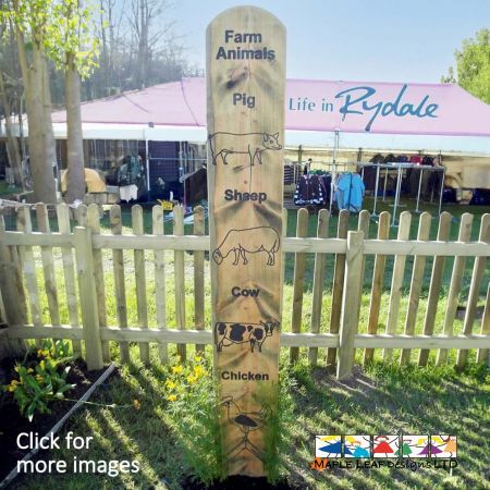 Inspire children's understanding of Farm Animals with our Farm Animal engraved Totem Pole. Providing your playground with a valuable teaching aid, children can easily identify common farm animals. This is great for schools in rural areas, allowing children to engage with their surroundings, as well as metropolitan areas, where children may not see as many of these creatures in everyday life. These engravings can be customised to suit your requirements and surroundings. We can engrave a number of farm animals, such as sheep, pigs, cattle, cows, poultry, chickens, cockerels, birds, goats, horses, donkeys, geese, turkeys, rabbits, fish, ducks, llamas, bees, deer, mice and more.