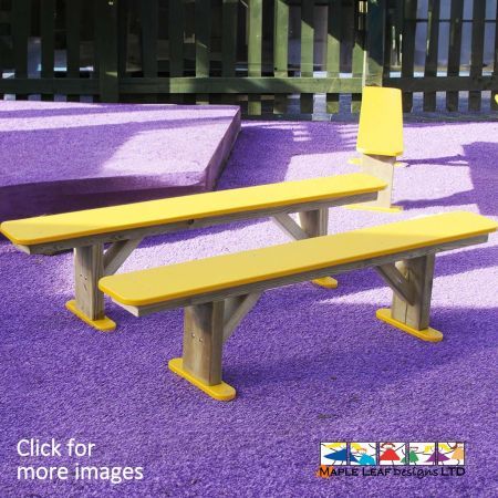 HDPE Benches. HDPE Tops. Easy to maintain and clean. A great way to add a splash of colour to the playground. Fantastic for breaktimes, lunchtimes, socialisation and imaginative play. Also great to use around Decks and Stages for music and drama performances.