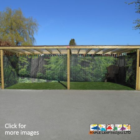 Do you need to cover unsightly fencing, or create a barrier across existing fencing within the playground, or around the playground perimeter? Our Printed Scene Screen will help you to do just that! The screening also provides a degree of security for the children and staff on the playground, especially those facing roads and houses. This is a great way to deter prying eyes, whilst stopping children from passing things between fence posts.  Our Printed Scene Screen is manufactured out of white, heavy duty, durable plastic. It is also perforated to allow airflow.  Please note, we can print custom imagery onto the screening, if none of our examples are suitable for your requirements. If this is something that you are considering, please get in touch so that we can take a look at your idea and determine the suitability. 