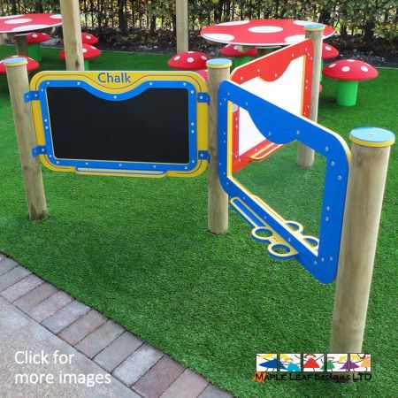 A fantastic alternative to wall-mounted arts and craft panels, our Tri Activity Panel offers space for up to six children at a time to draw, paint and use chalk. When mounted along a wall, these six mediums of play would take up a considerable amount of wall space. Thanks to the Tri Panel configuration, you can now offer the same level of usability in a much more compact space! It's also a perfect option for playgrounds that lack usable wall space. Each panel is double-sided, constructed from durable colourful plastic for easy cleaning, and features space to stand materials while in use.