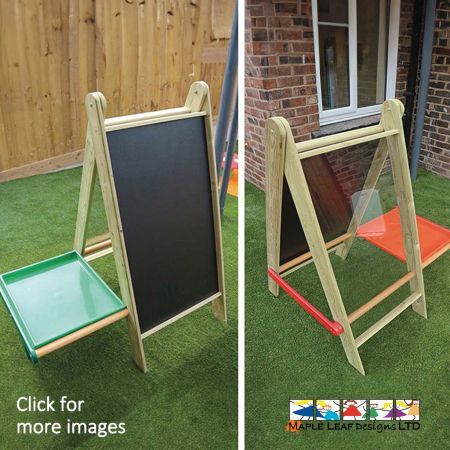 Usable both indoors and outdoors, our Movable Easel with Art Tray is a versatile piece of equipment for any school. A transparent polycarbonate panel is present on one side of the panel, with a chalkboard on the reverse. This means that two children can play with this item at one time and make use of the Art Tray for various paint brushes, chalk and sponges. Mark Making Benefits Through Mark Making, children can visually represent their thoughts and ideas in a creative manner. Both the Chalkboard and Paint Panel can easily be wiped clean for new creations.