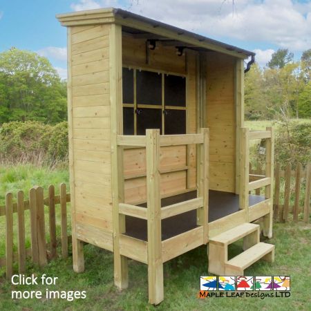 The Bird Hide has shuttered windows on an elevated platform to enhance wildlife viewing. The floor is constructed from Hexadeck, which is an anti-slip material used in Play Towers. The Bird Hide allows you to introduce nature and outdoor education into your school or nursery playground. This is a great way to teach classes about the great outdoors and British wildlife, whether it is placed within a Forest School environment, or within an existing Natural Play area.