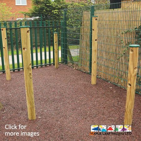 Our Den Building Posts jut out of the ground at various heights, allowing you to run a cord between them and drape sheets to form dens. These posts can be installed within the existing surface in your Natural Play area, Forest School or Garden. The sporadic nature of these posts mimic the non-uniformity of forests and woodlands - providing children with a space for imaginative play. With these posts, children can use their own initiative to construct their own dens and hideaways out of various fabrics and loose materials. These simple games can influence and encourage teambuilding, increasing socialisation and conversation skills. Problem solving skills can also be improved with Den Building Posts, as children can explore which materials suit different games and activities.  If the Den Building Posts aren't being used for imaginative play or a space for children to create their own secluded nook in the playground - they can also be used to hang artwork and number lines. 