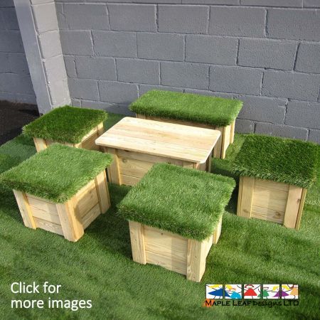 To introduce a more natural aesthetic into the playground, the Meadow Seating Set will do just that. The robust timber construction and MLD Artificial Grass seat tops provide the playground with a natural appearance.
