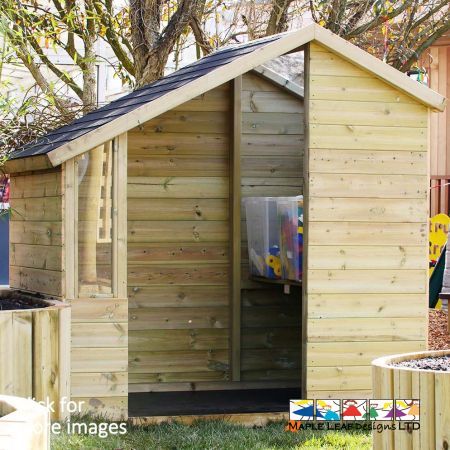 Our compact Potting Shed is fantastic for introducing children to the joys of planting and growing herbs, vegetables, flowers and plants. The partial skylight roof with polycarbonate window enables propagation; it is easily accessible and provides children with an exciting learning space. This can also be used as additional storage space in the playground.