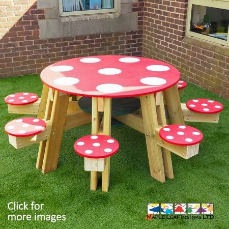 Mushroom Sproston Eight Seat Picnic Table. Encourage socialisation, expand imaginations, practice communication skills. Great for lunchtimes, breaktimes and outdoor lessons.