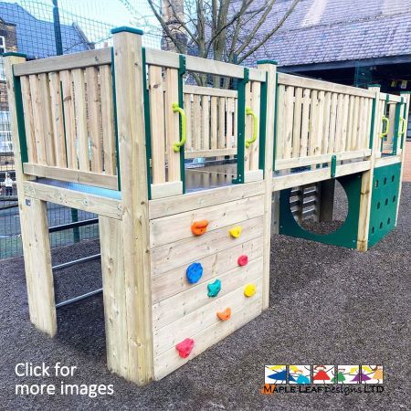 Whilst climbing the play tower and traversing across the various panels, children will be encouraged to climb, jump and crouch as they navigate through the various physical challenges. Children will be excited to get outside and play on this tower during lunchtime and breaktime, increasing their physical development, increasing social skills and encouraging cognitive development. 