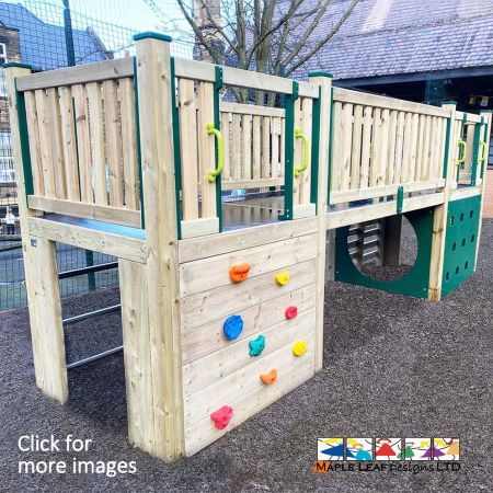 Whilst climbing the play tower and traversing across the various panels, children will be encouraged to climb, jump and crouch as they navigate through the various physical challenges. Children will be excited to get outside and play on this tower during lunchtime and breaktime, increasing their physical development, increasing social skills and encouraging cognitive development.