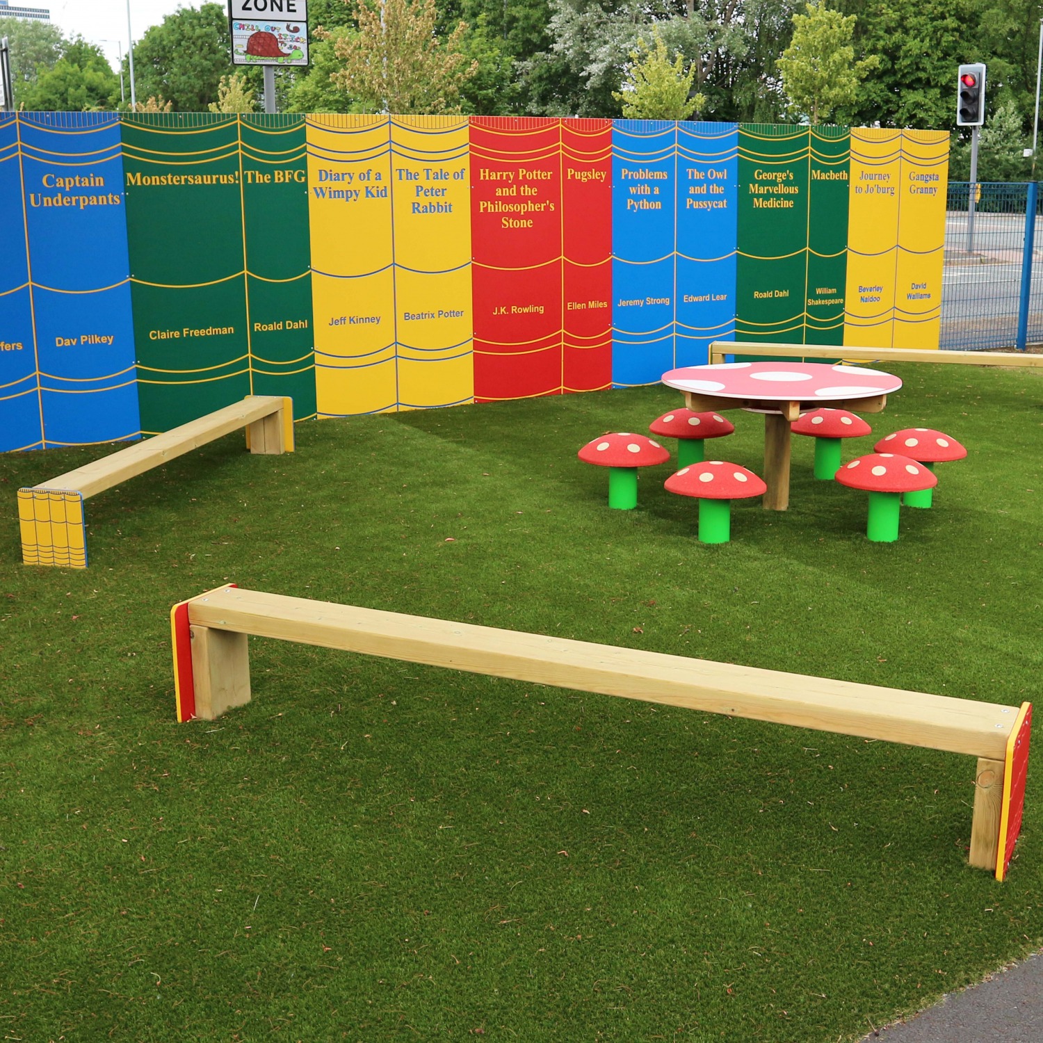 Themed Timber Bench Seats with HDPE Bookend Wall by Maple Leaf Designs ...